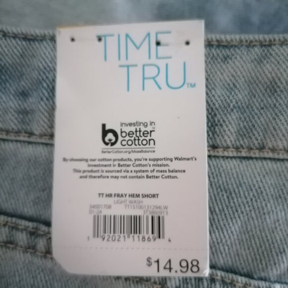 Time Tru Women's Blue TT HR Fray Hem Light Wash Cut Off High Rise Shorts Size 14 - Picture 5 of 8